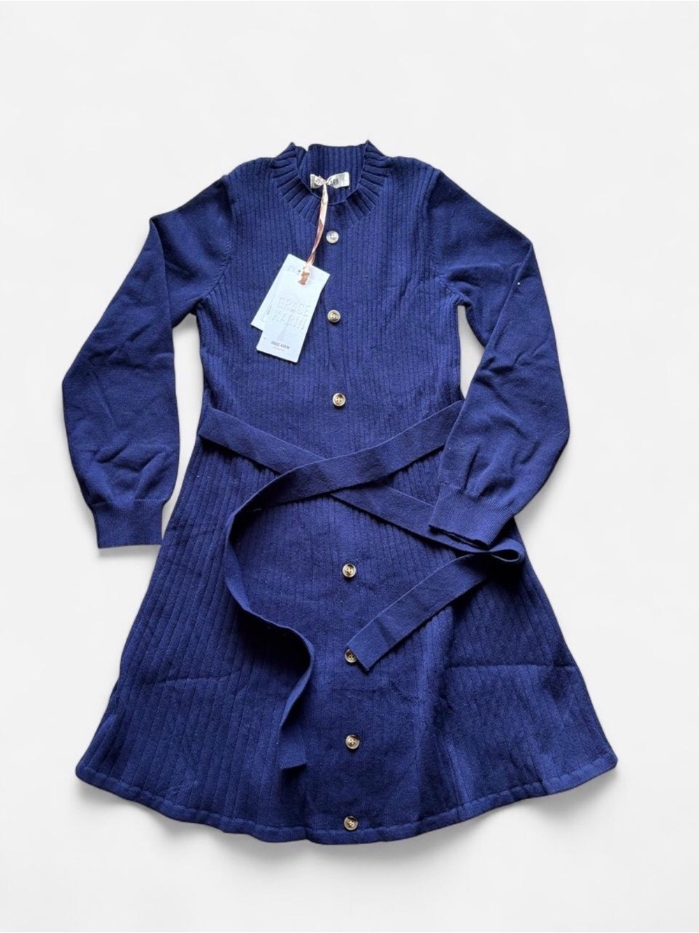 Grace Karin Navy Knit Dress with White Tag